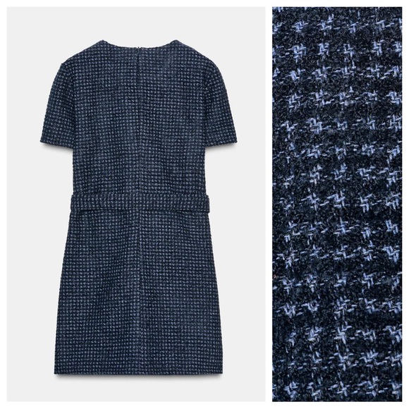 NWT. Zara Blue Belted Textured Short Dress. Size L. - Picture 5 of 9